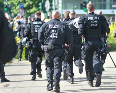 Auto am Straßenrand, Polizei vor Ort, Hunde im Fahrzeug, traurige Stimmung nach Unfall.