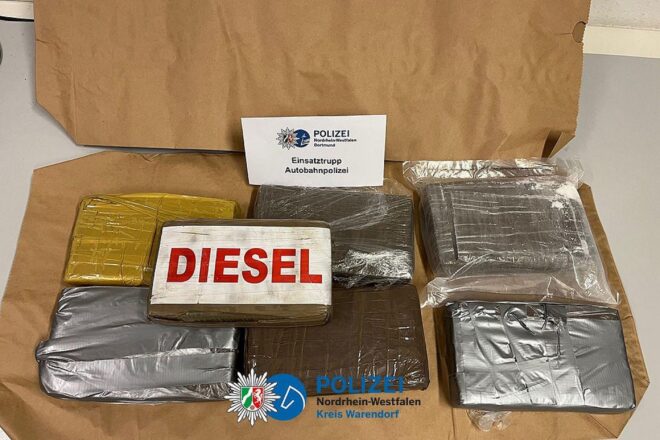 Polizei stellt Fahrer mit sieben Kilo Kokain