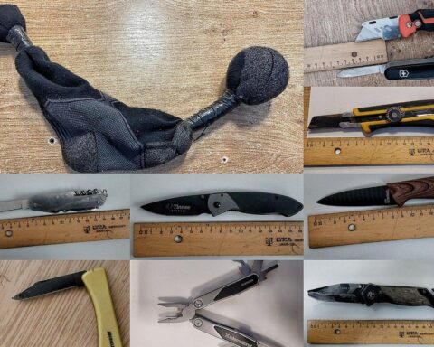 Sichergestellte Messer und Waffen der Bundespolizei bei Kontrollen in Kiel und Lübeck.