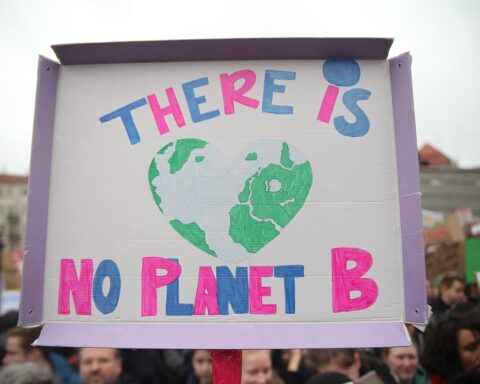 Fridays-for-Future-Protest mit lautstarken Teilnehmern, die für Klimaschutz und internationale Allianzen demonstrieren.