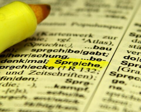 Wörterbuch mit Begriffen geschlechtergerechter Sprache neben Notizen zur Genderdiskussion in Behörden.
