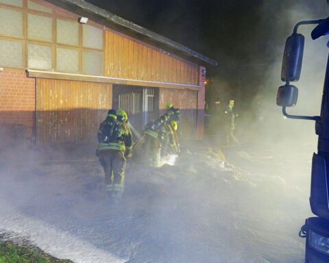Feuerwehr rettet fünf Pferde aus brennendem Stall in Paderborn-Wewer. Einsatzkräfte im Alarmmodus.