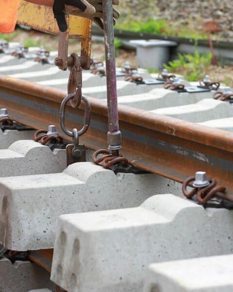 Bauarbeiten an Gleisen mit Kränen, Bauarbeiten und modernisierenden Anlagen für die Deutsche Bahn.