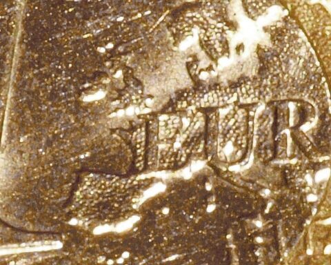 Euromünze mit Mastercard-Logo, Symbol für digitale Euro-Initiativen und Zusammenarbeit im Zahlungsverkehr.