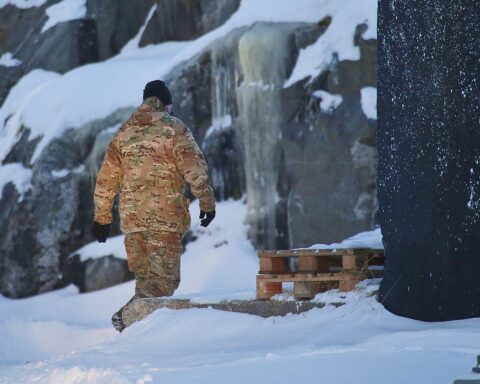 Dänische Soldaten stehen in arktischer Landschaft, Symbol für Nato-Mission Arctic Sentry zur Sicherheitsüberwachung.