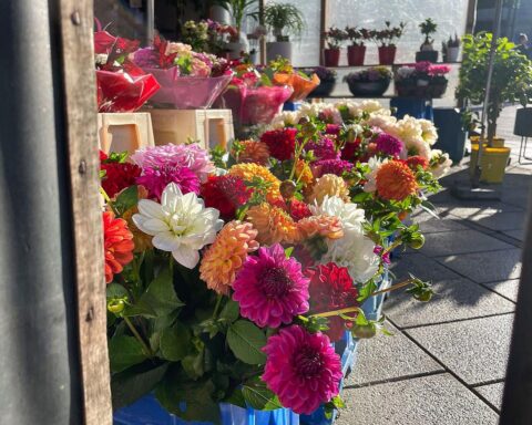 Blumen und Pralinen in einem Blumenladen, symbolisieren steigende Valentinstagsgeschenkepreise.