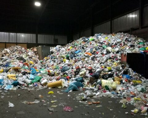 Abfall und Mülltonnen in einer modernen Entsorgungsanlage, symbolisieren steigende Abfallmengen Sachsen-Anhalts.