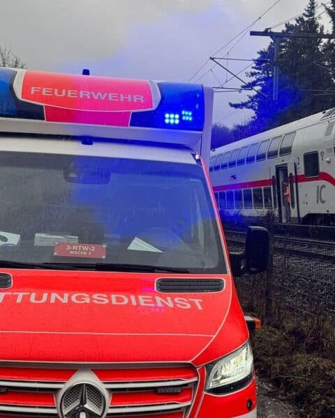 Ein Zugunfall: Bahn kollidiert mit Baum auf Gleisen, Evakuierung der Fahrgäste.