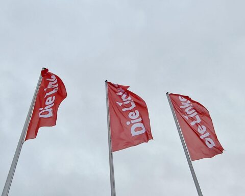 Linke Politikerin auf einer Demonstration am 8. März für Frauenrechte und gegen Gewalt.