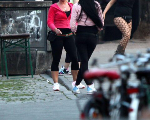 Geplantes Bild: Protestaktion für Sexkaufverbot, mit Transparenten und engagierten Frauen.