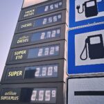 Tankstelle mit Preisanzeige, die steigende Kraftstoffpreise unter dem Österreich-Modell zeigt.