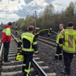 Führungskräfte und Förster bei Lagebesprechung während des Böschungsbrand-Einsatzes.
