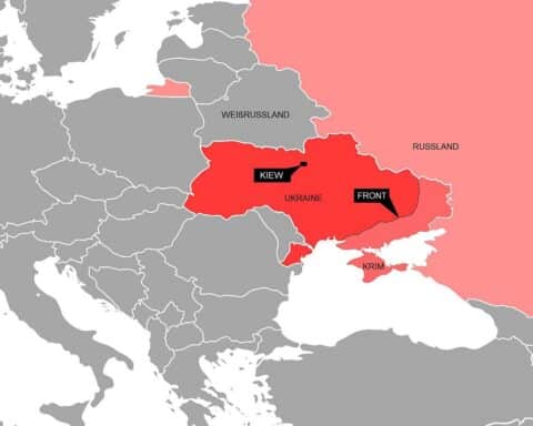 Abgebildet: Karte des Frontverlaufs in der Ukraine während des Konflikts.