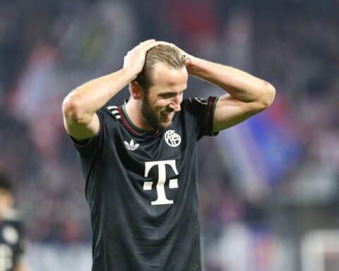 Harry Kane jubelt nach seinem Tor im DFB-Pokal-Halbfinale gegen Bayer Leverkusen.