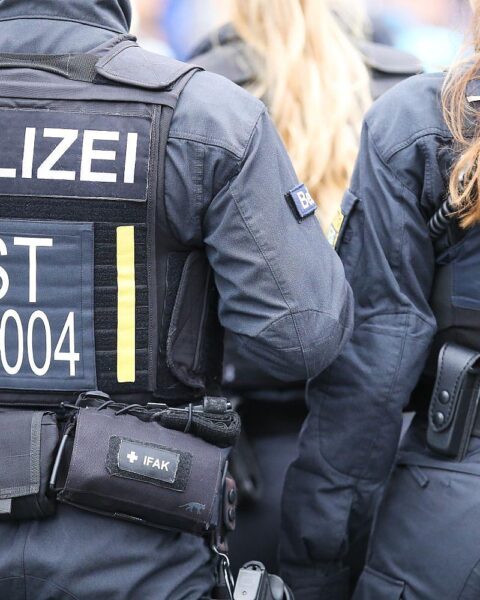 Polizeibeamte durchsuchen Objekte wegen Steuerhinterziehung im Palettenhandel; umfassende Ermittlungen gestartet.