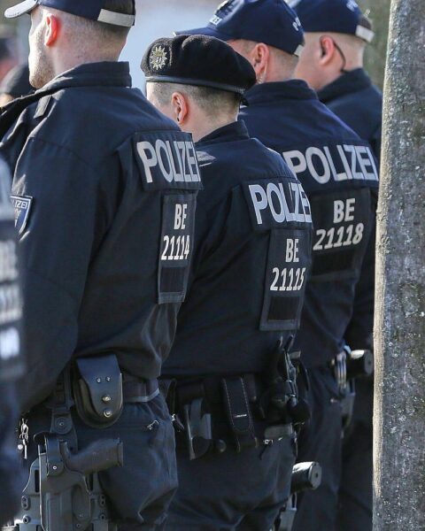 Versammlung von Menschen am Hafen, umstrittener Wal, Polizei überwacht, friedliche Proteste.