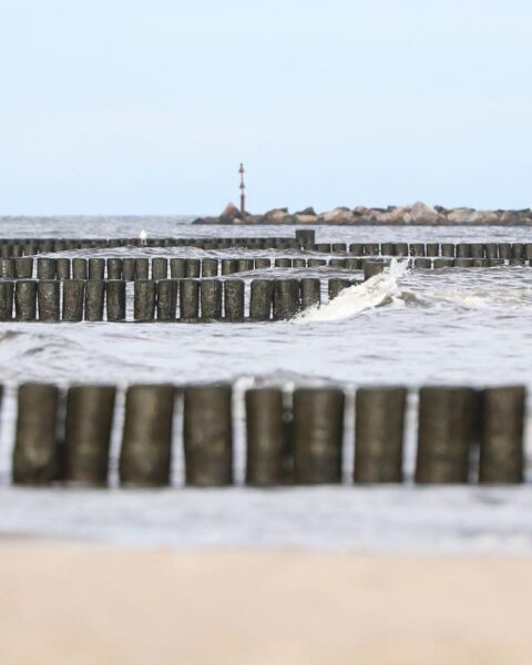 Küstengebiet mit sinkendem Grundwasserspiegel, Symbol für Versalzung und Trinkwassergefährdung.