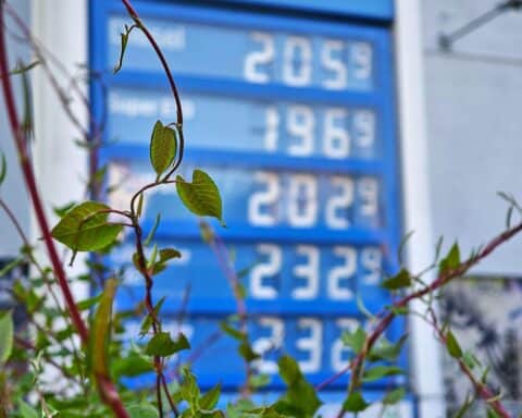 Tankstelle mit Preisanzeigetafel, die Preise reflectiert, symbolisiert aktuelle Preiserwartungen und Kostendruck.