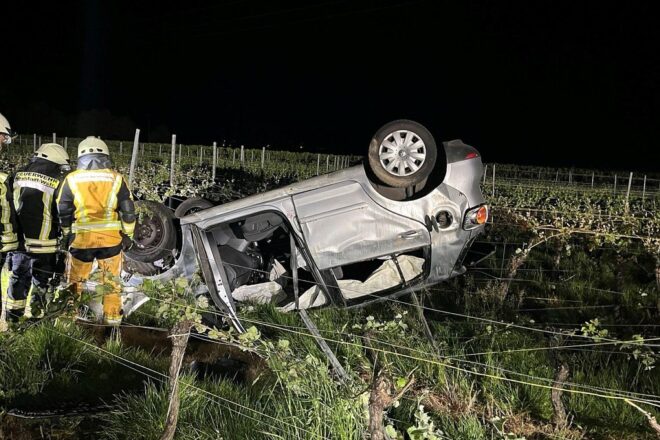 Unfall auf A65 bei Kirrweiler: Auto überschlägt sich im Weinberg