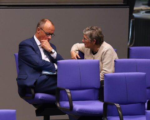 Britta Haßelmann kritisiert Friedrich Merz auf einer Sozialkonferenz der Brandenburger Grünen.