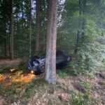 Verunfallter Audi A3 nach Vorfahrtsmissachtung, Unfallstelle zwischen Morbach und Bruchweiler.