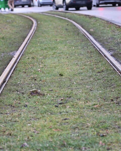 Archivfoto mit Straßenbahnschienen in Nordrhein-Westfalen, als Symbol für geförderte Erneuerungen.