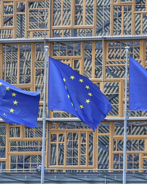 EU-Fahnen in Brüssel (Archivfoto); EU-Botschafter einigen sich auf neues Russland-Sanktionspaket.