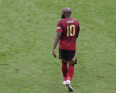 Romelu Lukaku jubelt nach einem Tor, feiert den belgischen Sieg gegen die USA.