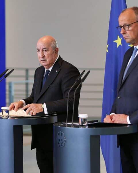 Friedrich Merz trifft Algeriens Präsident Abdelmadjid Tebboune im Kanzleramt; Fokus Rohstofflieferungen und Wasserstoff.
