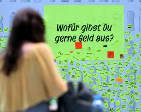 Brainstorming-Wand im Archiv: Gedanken, Ideen und unsicheres Konsumklima in Deutschland.