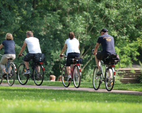 Fahrradfahrer im Archiv bei wechselnd bewölktem Wetter in Sachsen-Anhalt.